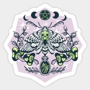 Wicca death moth with magic potion and mushrooms Sticker